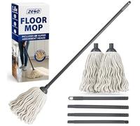 ZENO Cotton Floor Mop 150CM | Mop with 2 Ultra Absorbent Heads & Metal Pole Handle | Mops for Cleaning Floors, Kitchen, Office, Bedroom | Easy Twist & Lock Assembly | Ultra Absorbent Cotton Head