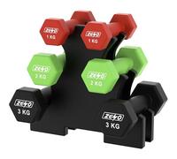 ZENO Dumbbells Set | Dumbbells Set Women | Sweat Resistant Weights for Women with Storage Stand | Vinyl Coated for Ultimate Grip | Weights for Pilates & Home Workouts | Includes 1KG, 2KG, 3KG | Bloss
