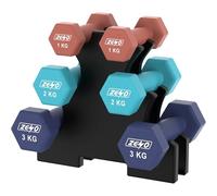 ZENO Dumbbells Set | Dumbbells Set Women | Sweat Resistant Weights for Women with Storage Stand | Vinyl Coated for Ultimate Grip | Weights for Pilates & Home Workouts | Includes 1KG, 2KG, 3KG | Ocean