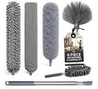 ZENO Feather Duster 6 Pack | Extendable Feather Duster for Cleaning | Telescopic Duster On a Stick with Long Handle for High Ceilings Fans Cobwebs Blinds | Microfibre Dusters with Adjustable Reach