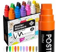 ZENO Jumbo Acrylic Paint Pens - 12 Vibrant Colours, 3-in-1 15mm Chisel Tip, Waterproof Poster Pens for Rocks, Wood, Glass, Fabric, Crafts, Thick Colouring Pens for Artists & Children