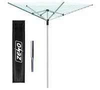 ZENO Outdoor Rotary Washing Line 45m | Easy Assembly 4 Arm Rotary Washing Line Airer | Heavy Duty, Weather Proof, Powder Coated Finish Outdoor Clothes Dryer with Cover & Ground Spike | Silver