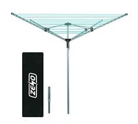ZENO Outdoor Rotary Washing Line 45m | Easy Assembly 4 Arm Rotary Washing Line | Heavy Duty, Weather Proof, Powder Coated Finish Outdoor Clothes Dryer with Cover & Ground Spike | Silver