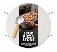 ZENO Pizza Stone 33CM | Pizza Stones for Oven | Pizza Stones for BBQ Pizza Oven | Even Heat Distribution | Pizza Cutter Included | Non Stick Pizza Stone with Stainless Steel Handles