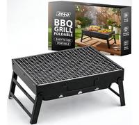 ZENO Portable BBQ Grill | Folding Charcoal Barbecue For Camping, Garden, Picnic | Tabletop Steel Mini Grill With Stable Fold Out Legs Wide Cooking Area And Travel Ready Design
