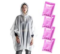ZENO Rain Poncho Waterproof Adult - Festival Poncho - Waterproof, Disposable, Clear with Hood - Emergency Rain coat for Hiking, Cycling, Camping, Concert - Pack of 4 - Pink Mist Edition