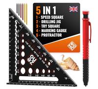 ZENO Speed Square - Carpenter Square 7 inch - All-in-1 Multi-Purpose Tools: Protractor, Ruler, Marking Gauge, Drill Gauge - Carpenter Pencils & Extra Leads