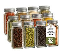 ZENO Spice Jars with Shaker Lids 12 Pack | Spice Shaker Jars | Spice Jars with Lids | Glass Storage Bottles | Screw Top | Herb Containers | Seasoning Shaker | Empty Jars with Labels