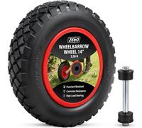 ZENO Wheelbarrow Wheel 14" | Puncture Proof Wheelbarrow Wheel Replacement 3.50-8 | Heavy Duty Solid Tyre Rim for Wheelbarrows, Garden Trolley, Trailer, Truck | Deep Grip Tread | Reinforced Sidewalls