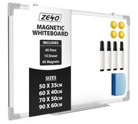 ZENO Whiteboard | Large Magnetic Whiteboard with Pen Tray | Office Board | Aluminium Trim | Includes 4 Pens, Eraser & 4 Magnets | Easy to Install | 70 x 50 cm
