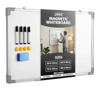 ZENO Whiteboard | Large Magnetic Whiteboard with Pen Tray | Office Board | Aluminium Trim | Includes 4 Pens, Eraser & 4 Magnets | Easy to Install | 90 x 60 cm
