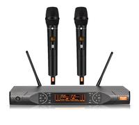 Zenolix Wireless Microphone System, Metal Dual UHF Cordless Handheld Dynamic Karaoke Mic Set, Auto Scan, Long Range 200ft for Home Karaoke Singing, DJ Party, Church, Wedding, Speech (UM203)