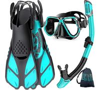 Zenoplige Snorkel Set Adults with Flippers, Snorkel Mask with Adjustable Swim Fins, Snorkelling Packages with Carrying Bag for Beginners and Snorkelers