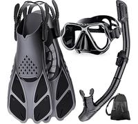 Zenoplige Snorkel Set Adults with Flippers, Snorkel Mask with Adjustable Swim Fins, Snorkelling Packages with Carrying Bag for Beginners and Snorkelers