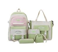 Zenova 5PCS School Backpack School Bag - Teen Girls Casual Backpack High Middle School Daypack Women Daily Travel Laptop Bag, Cute Aesthetic Backpack School Bookbag, School Bag Set (Green)