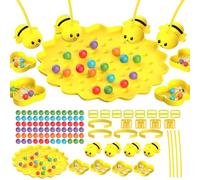 Zenova Magnetic Fishing Game - Magnetic Bee Bean Picking Game,Interactive Educational Playgame Toy for Home Playtime Girl Travel Boy School Preschoolers Develop Skills (4 Fishing rods+60 Beads)