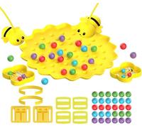 Zenova Magnetic Fishing Game - Magnetic Bee Bean Picking Game,Interactive Educational Playgame Toy for Home Playtime Girl Travel Boy School Preschoolers Develop Skills (2 Fishing rods+30 Beads)