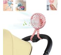 Zenova Pram Fan Clip on Stroller - USB Rechargeable Pram Fan with Night Light, 500mAh 3-Speed Portable Clip-On/Handheld Personal Cooling Fans for Baby Stroller, Car Seat, Bike, Camping, Travel (Pink)