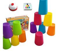 Zenova Quick Stacking Cups Game,Speed Stacking Cup Toy with 12 Stack Cups,50 Challenge Cards & 1 Bell,Fun Interactive Stackable Nesting Cup,Parent-Child Interactive Family Game for Kids Party Travel