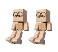 Zenova Shaking Wooden Man Figurine,Wooden Figure That Sways,Handmade Shaking Feet Wood Doll with 12 Expressions,Portable Car Dashboard Decorations Car Ornaments,Novelty Desktop Decor (2PCS)