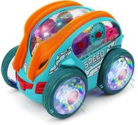 Zenova Speedlite Dynamic Gear-Powered Car with LED Lights, Children's Light Up Toy Cars, Bump and Go Toy with Transparent Body and Colorful Moving Gears for Boys & Girls (1 pack)