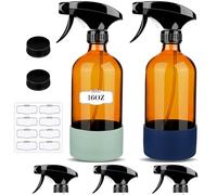 ZENOWICK 2 Pack/16 Oz Glass Spray Bottles, Refillable Empty Containers with Silicone Sleeve, Upgraded Adjustable Nozzle Spray Bottle Sets for Cleaning, Essential Oils, Hair (Amber)