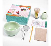 ZENRC Ceremony Matcha Kit - Bamboo Matcha Whisk (Chasen) Scoop (Chashaku) Chawan Bowl with Pouring Spout Whisk Holder Strainer- The Perfect Matcha Set (Apple Green, Set of 6)