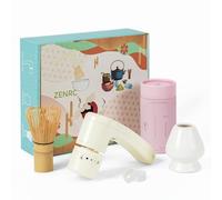 ZENRC Handheld Battery Powdered Bamboo Matcha Whisk Mate Automated Ceremony Chasen - Electric Mocha Stirer - Nice Portable Matcha Set Gift Kit (Battery not included, Beige, set 3)
