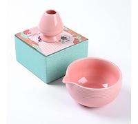 ZENRC Traditional Matcha Bowl with Pouring Spout and Whisk Holder (Reshaper) - Handmade Japanese Style Matcha Chasen Ritual Kit- 22oz Big Salad Porridge Juice Bowl Chawan (Baby Pink)