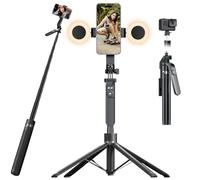ZenRich 71" Phone Tripod with LED Light, Travel All-in-One Selfie Stick Tripod with Remote Control, 180cm Extendable and Portable Tripod Stand for iPhone, Android Phone & Camera