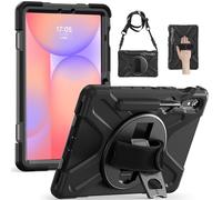 ZenRich Case for Samsung Galaxy Tab S10 Lite / S10 FE/ S9 FE 10.9 inch 2025, Shockproof Rugged Cover with Screen Protector Rotating Stand Hand Strap & Shoulder Belt for S9/S8/S7 11" Tablet Case-Black