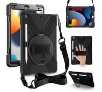 ZenRich for iPad 9th 8th 7th Generation Case, iPad 10.2 inch Case Shockproof Cover with Pencil Holder Kickstand Hand Strap and Shoulder Strap, Kids Rugged iPad 9/8/7 Case 2021/2020/2019, Black