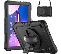 ZenRich for Lenovo Tab M10 3rd Gen Case 10.1 inch 2022, Rugged Protective with Screen Protector, 360° Rotating Kickstand/Hand Strap/Pencil Holder for Lenovo M10 Gen 3 Tablet Case, Black