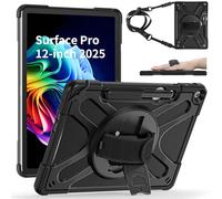 ZenRich Rugged Case for Microsoft Surface Pro 12-inch,Shockproof Case for Surface Pro 2-in-1 Laptop/Tablet (2025) with 360°Rotating Kickstand & Hand/Shoulder Strap Compatible with Type Cover Keyboard