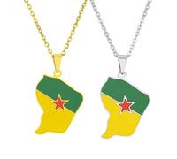 ZENRUIMING 2 French Guiana map necklaces, men's and women's ethnic-style stainless steel polished map pendants, French Guiana tourist souvenirs