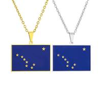 ZENRUIMING 2 Pcs Alaska State Flag Rectangular Pendant Necklace, Ethnic Stainless Steel Necklace, Men's and Women's US State Flag Accessories