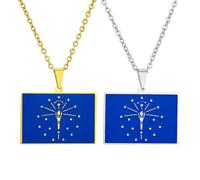 ZENRUIMING 2 Pcs American Indiana State Flag Rectangular Pendant Necklace, Ethnic Stainless Steel Necklace, Men's and Women's American State Flag Accessories
