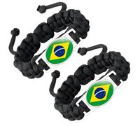 ZENRUIMING 2 Pcs Brazil Flag Braided Rope Bracelet, Creative Ethnic Style Adjustable Handmade Multi-Layer Braided Twisted Crystal Glass Flag Bracelet, Brazil Travel Souvenir