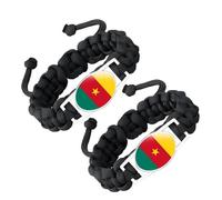 ZENRUIMING 2 Pcs Cameroon Flag Handmade Braided Rope Bracelet, Adjustable Twist Flag Crystal Glass Bracelet, Cameroon Travel Souvenir, Patriot's Day National Day Accessory