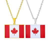 ZENRUIMING 2 Pcs Canada Flag Rectangle Necklace, Men's and Women's Ethnic Style Stainless Steel Pendant Canada Flag Necklace, Canadian Travel Souvenir