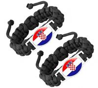 ZENRUIMING 2 Pcs Croatia National Flag Handmade Braided Rope Bracelet, Adjustable Twisted Flag Crystal Glass Bracelet, Croatia Travel Souvenir, Patriot's Day National Day Accessory