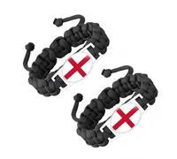 ZENRUIMING 2 Pcs England Flag Handmade Braided Rope Bracelet, Multi-Layer Cross Wrap Flag Bracelet, Sports Event Cheering Wristband