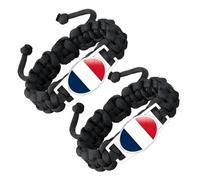 ZENRUIMING 2 Pcs French Flag Braided Rope Bracelet, Creative Ethnic Style Adjustable Handmade Multi-Layer Braided Twisted Crystal Glass Flag Bracelet, France Travel Souvenir