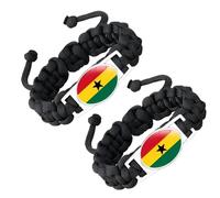 ZENRUIMING 2 Pcs Ghana National Flag Handmade Braided Rope Bracelet, Adjustable Twisted Flag Crystal Glass Bracelet, Ghana Tourism Souvenir, Patriot's Day National Day Accessory