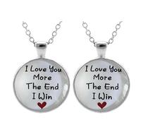 ZENRUIMING 2 Pcs I Love You More The End I Win Couple Necklace, Zinc Alloy Glass Pendant Jewelry for Anniversary, Valentine’s Day, Birthday Gift