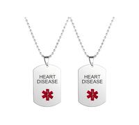 ZENRUIMING 2 Pcs Medical Alert HEART DISEASE Necklace, Star of Life HEART DISEASE Alert Stainless Steel Pendant, Men's and Women's Sports and Outdoor Accessories