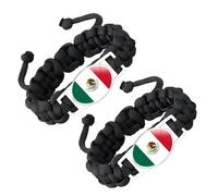 ZENRUIMING 2 Pcs Mexican Flag Handmade Braided Rope Bracelet, Adjustable Twisted Flag Crystal Glass Bracelet, Mexico Travel Souvenir, Patriot's Day National Day Accessory