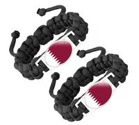ZENRUIMING 2 Pcs Qatar Flag Handmade Braided Rope Bracelet, Adjustable Twisted Flag Crystal Glass Bracelet, Qatar Tourism Souvenir, Patriot's Day National Day Accessory