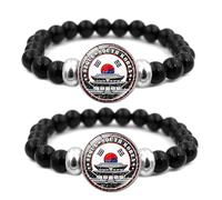 ZENRUIMING 2 Pcs Seoul Landmarks Beaded Bracelet, Adjustable Elastic Black Beaded Bracelet, Seoul Tourism Souvenir