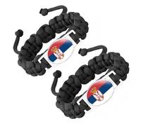 ZENRUIMING 2 Pcs Serbia Flag Handmade Braided Rope Bracelet, Adjustable Twisted Flag Crystal Glass Bracelet, Serbia Travel Souvenir, Patriot's Day National Day Accessory